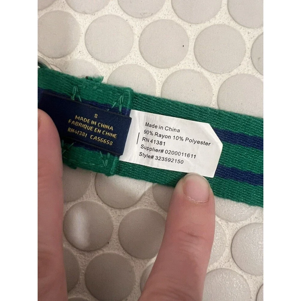 Polo Ralph Lauren 31” Boy Youth Striped Fabric Belt Navy Green Double D Buckle